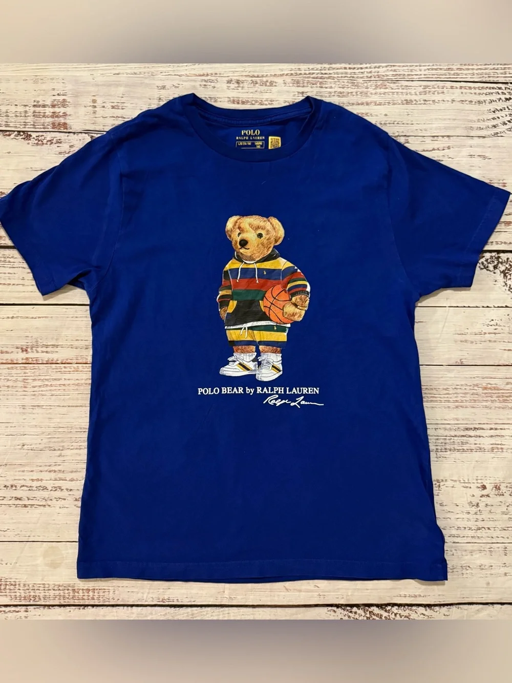 Ralph Lauren Polo Bear blue Basketball t-shirt YMD YL 12/14/16
